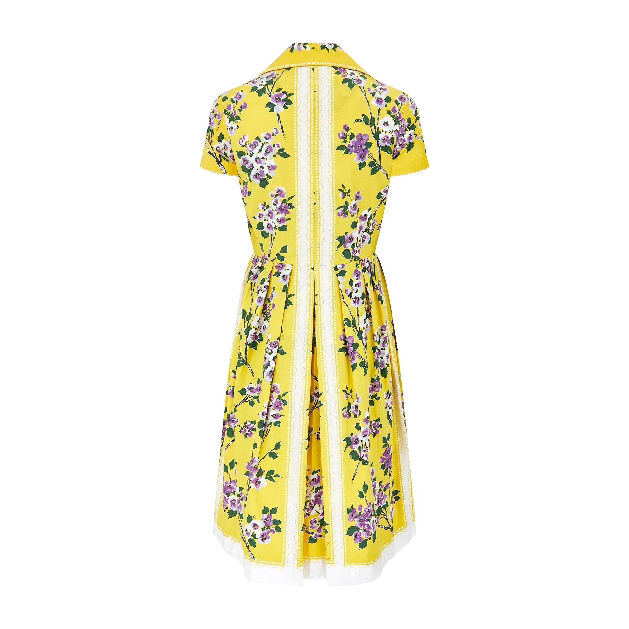 1960s Sambo Fashions Yellow and Lilac Floral Print Dress