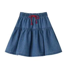 2 tier skirt with tie - denim