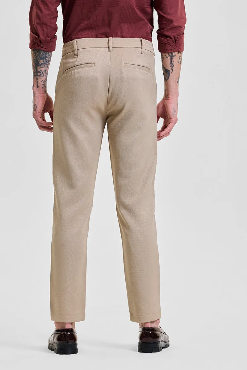 Beige Self-Design Slim Fit Trousers