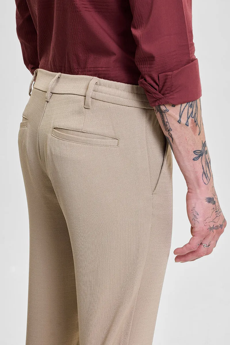 Beige Self-Design Slim Fit Trousers