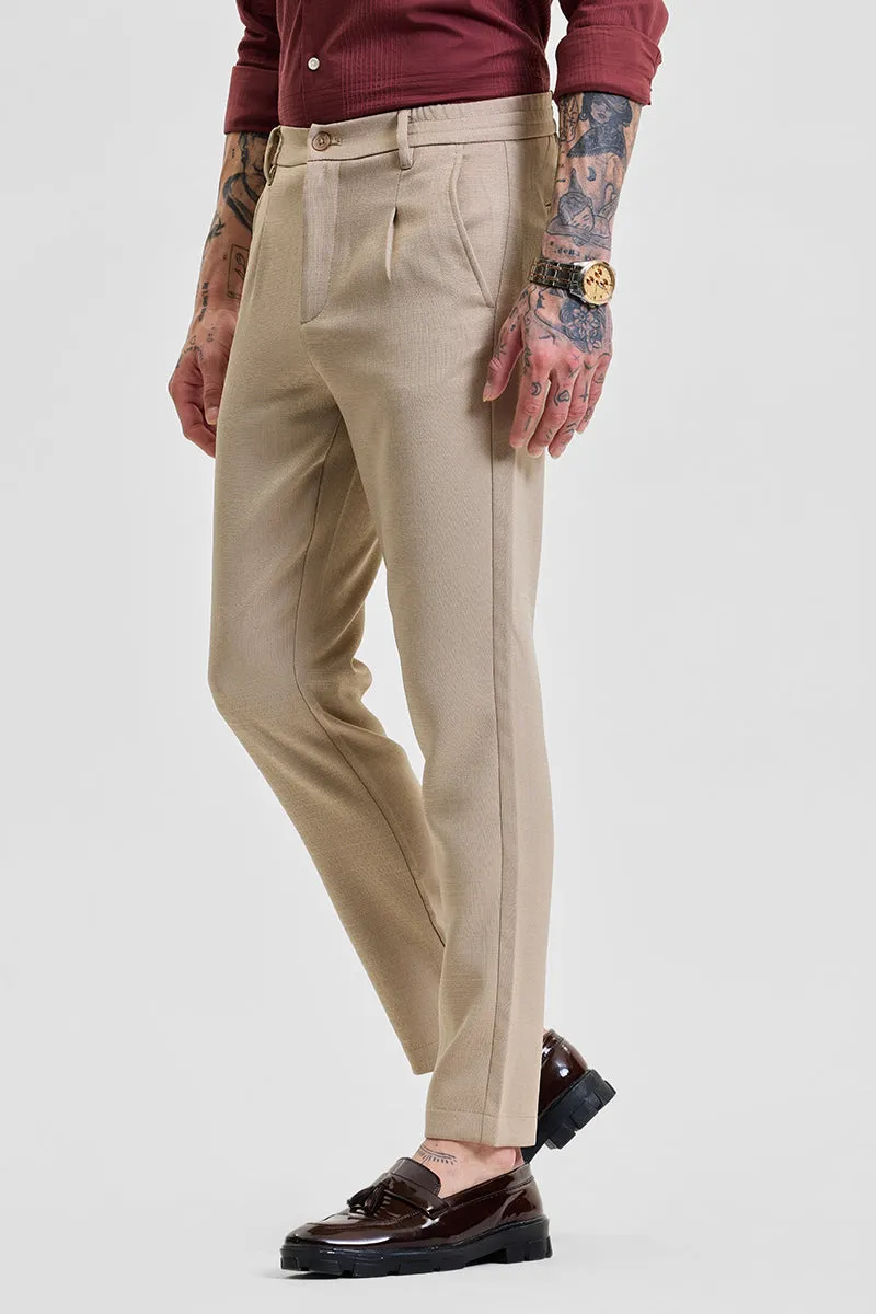Beige Self-Design Slim Fit Trousers