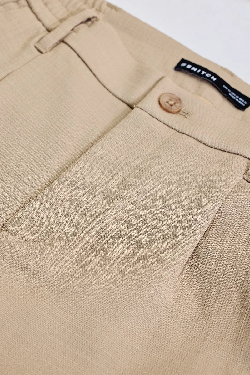 Beige Self-Design Slim Fit Trousers