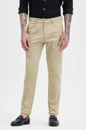 Beige Slim Fit Pleated Trousers