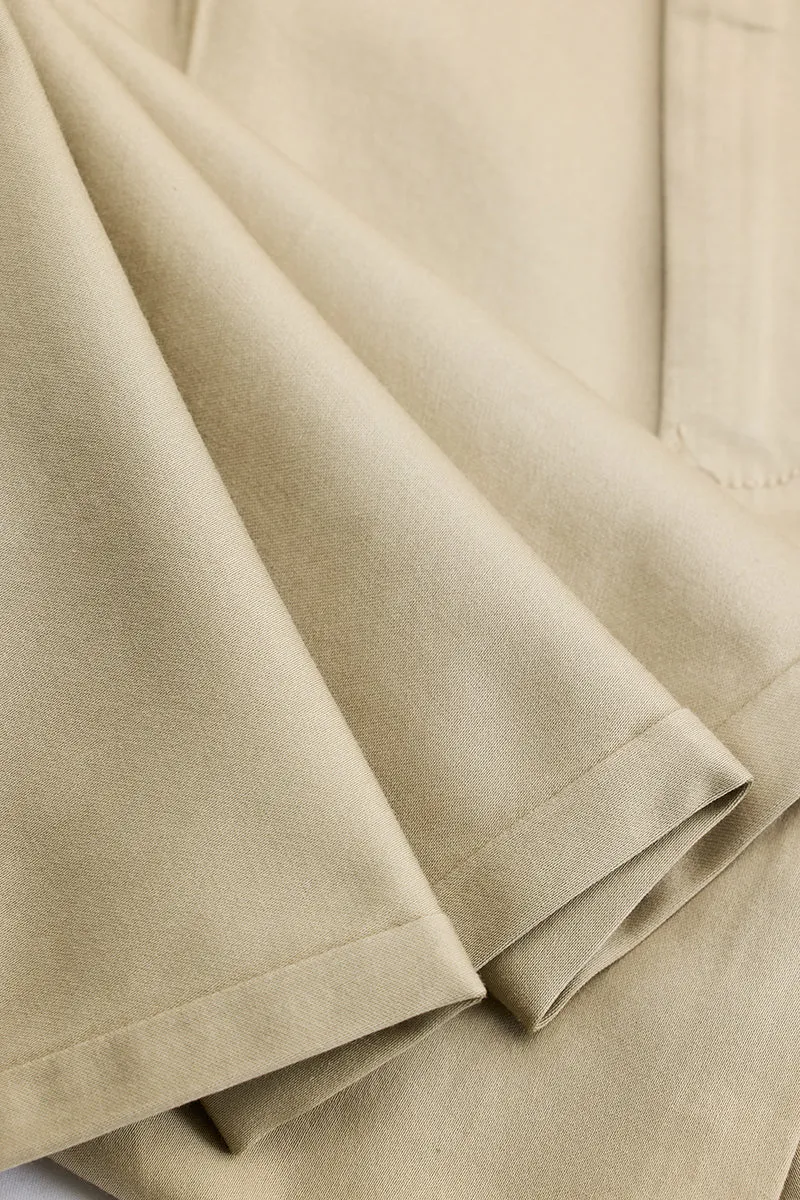 Beige Slim Fit Pleated Trousers