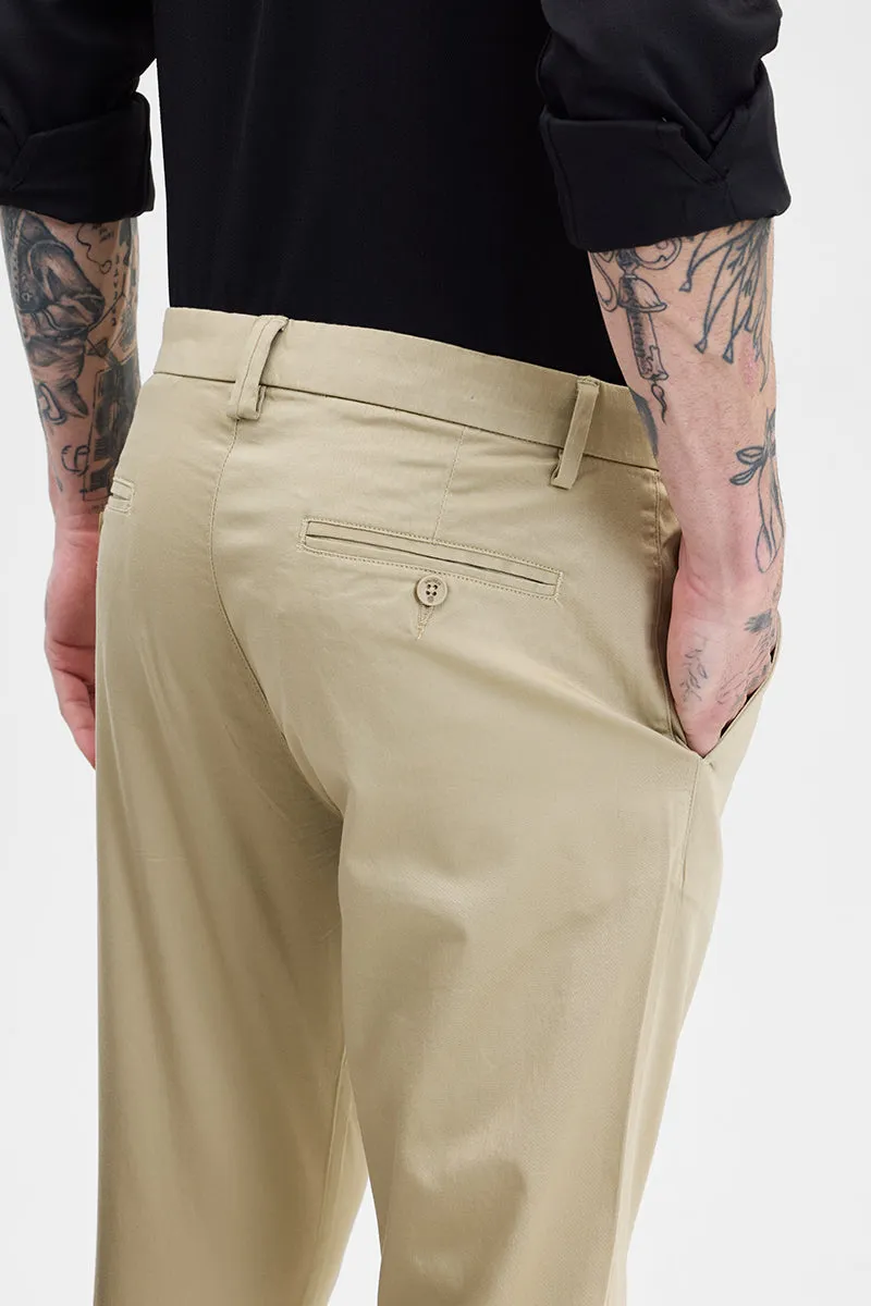 Beige Slim Fit Pleated Trousers