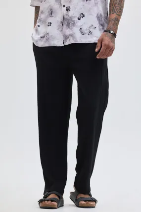 Black Textured Slim Fit Trousers