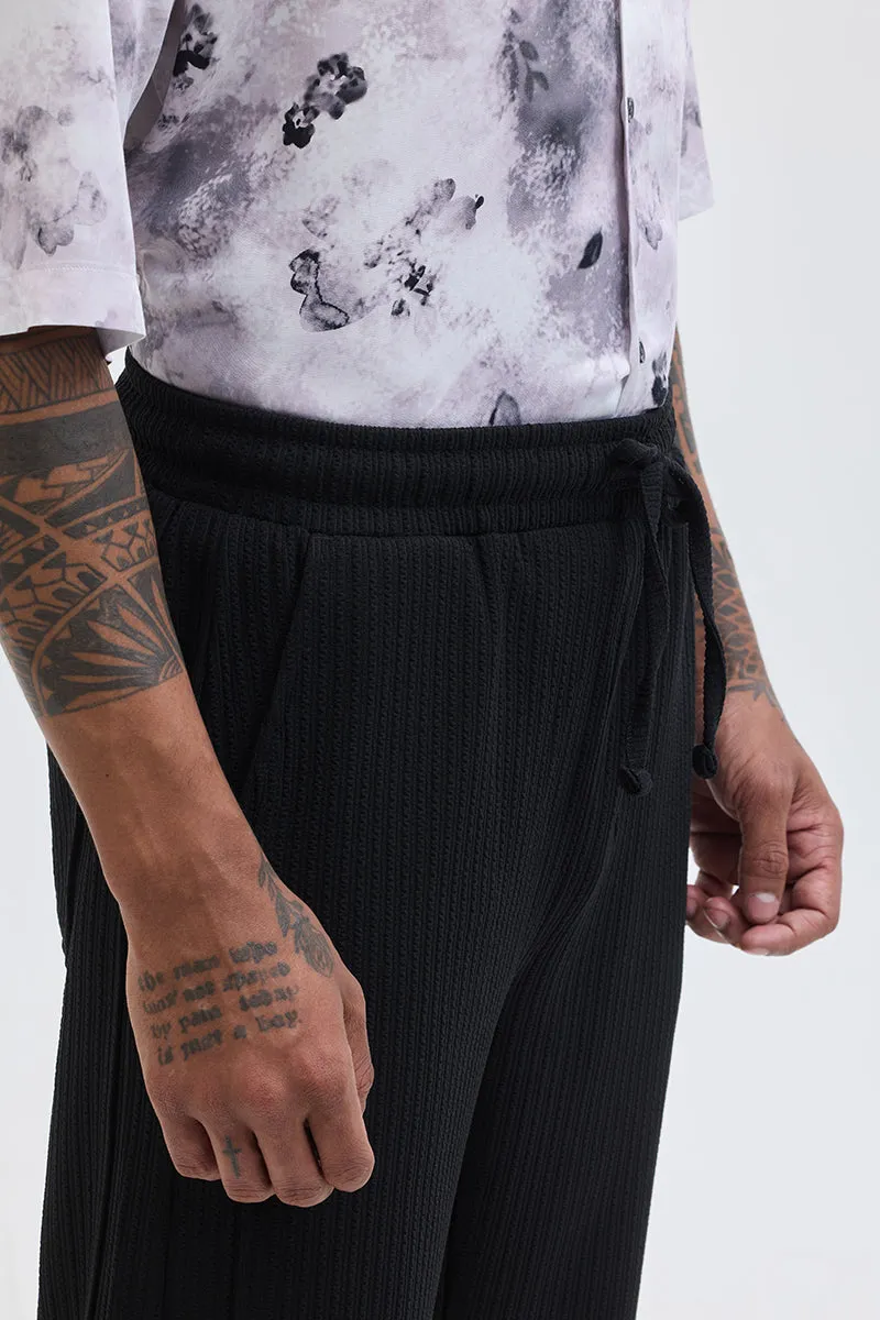 Black Textured Slim Fit Trousers