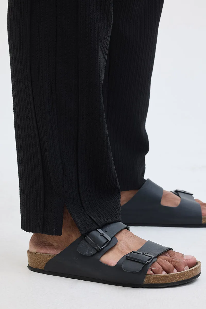 Black Textured Slim Fit Trousers