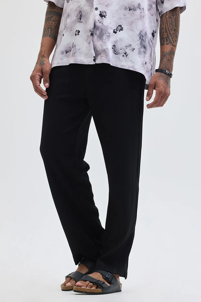 Black Textured Slim Fit Trousers