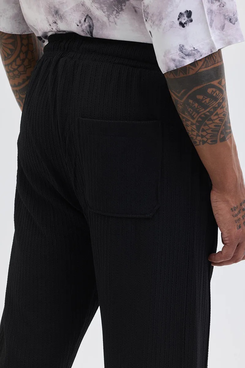 Black Textured Slim Fit Trousers