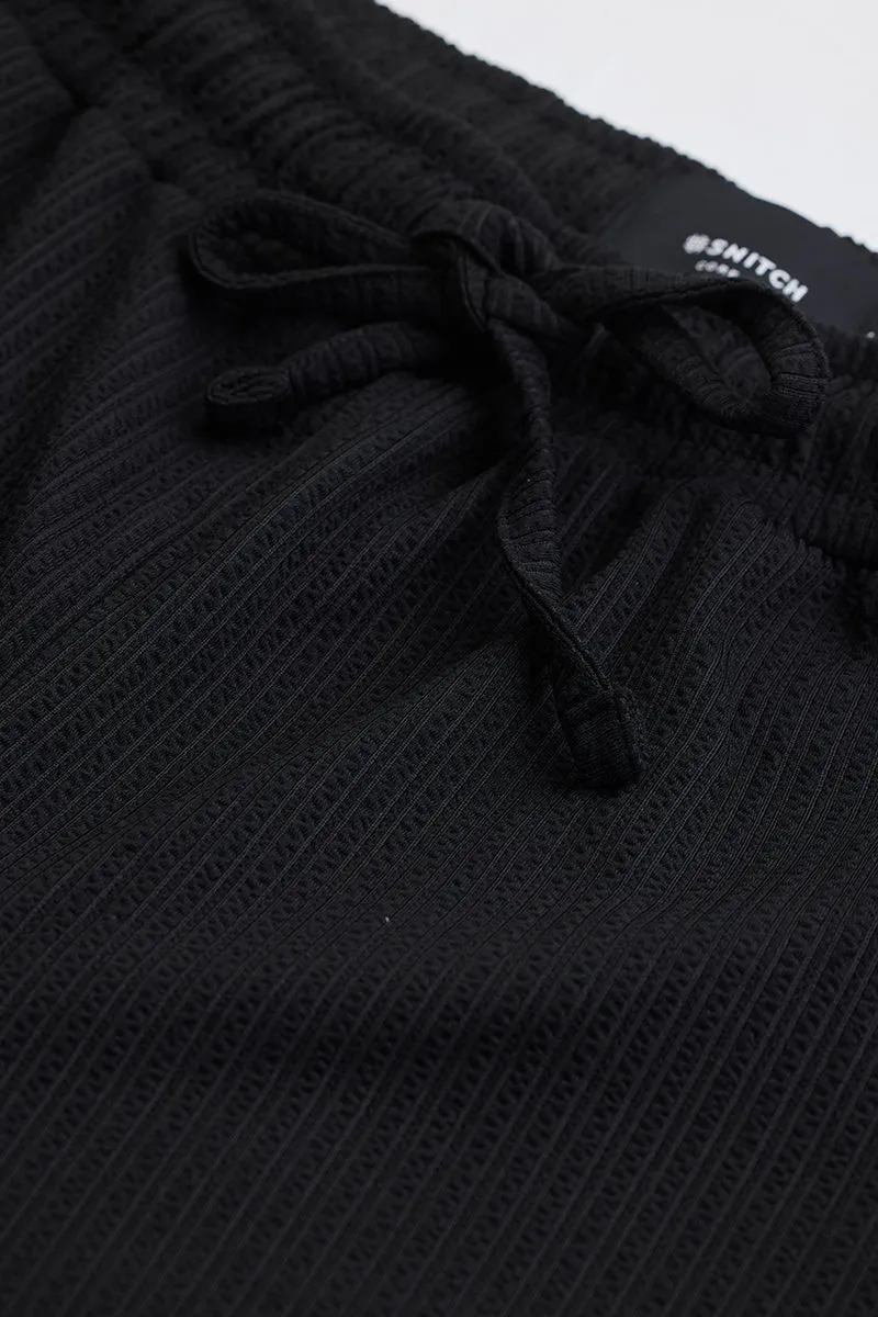 Black Textured Slim Fit Trousers