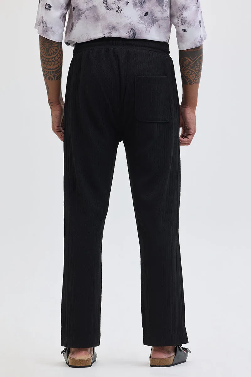 Black Textured Slim Fit Trousers
