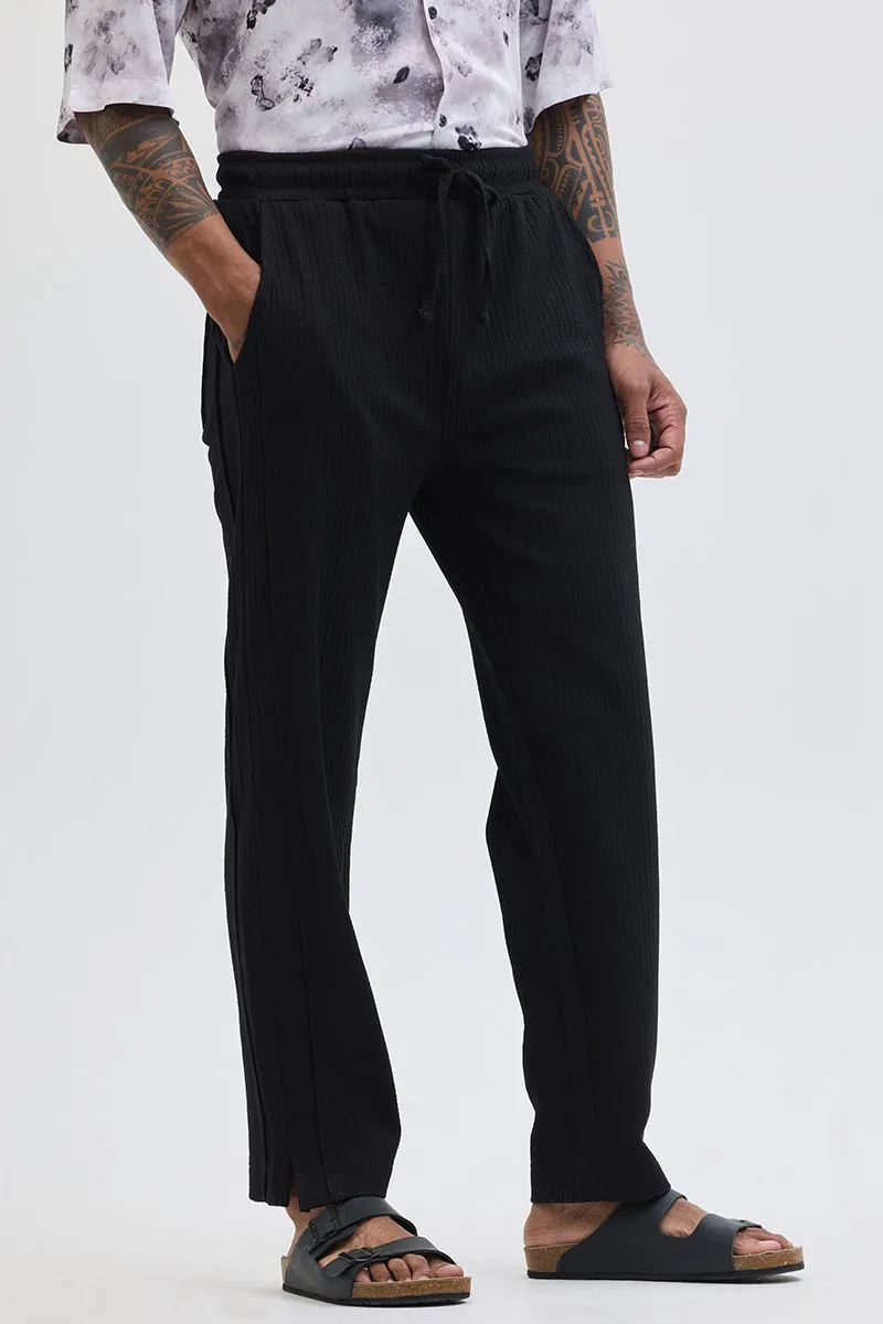 Black Textured Slim Fit Trousers