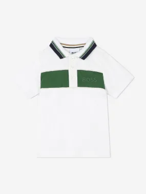 BOSS Baby Boys Striped Logo Polo Shirt in White