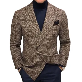 Business Plaid Notched Collar Button Pocket Long Sleeve Blazer 250199967