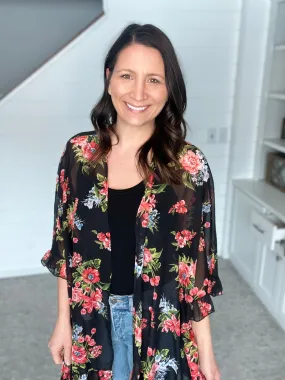 Chiffon Ruffle Floral Kimono