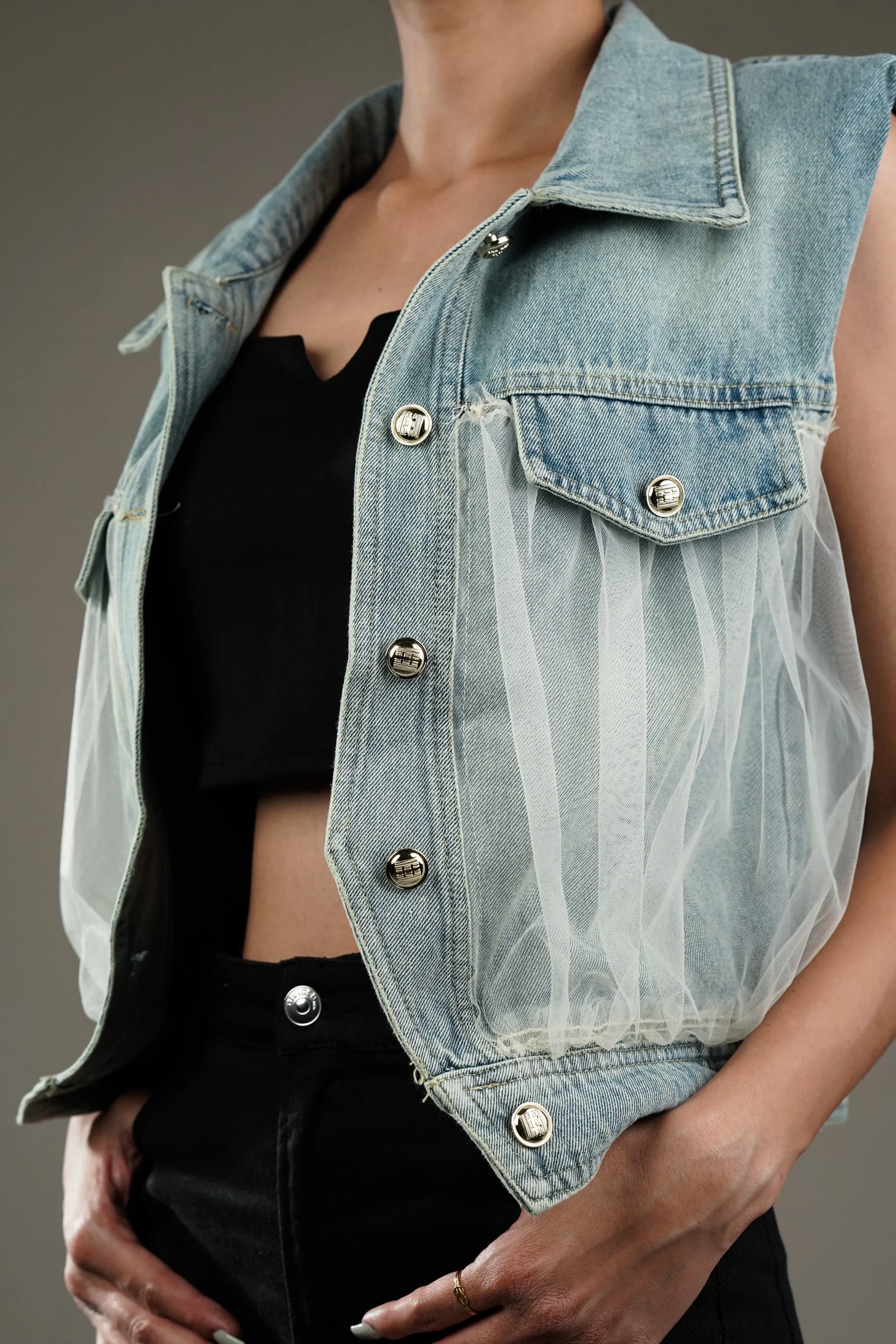 Denim Jacket with Layered Net