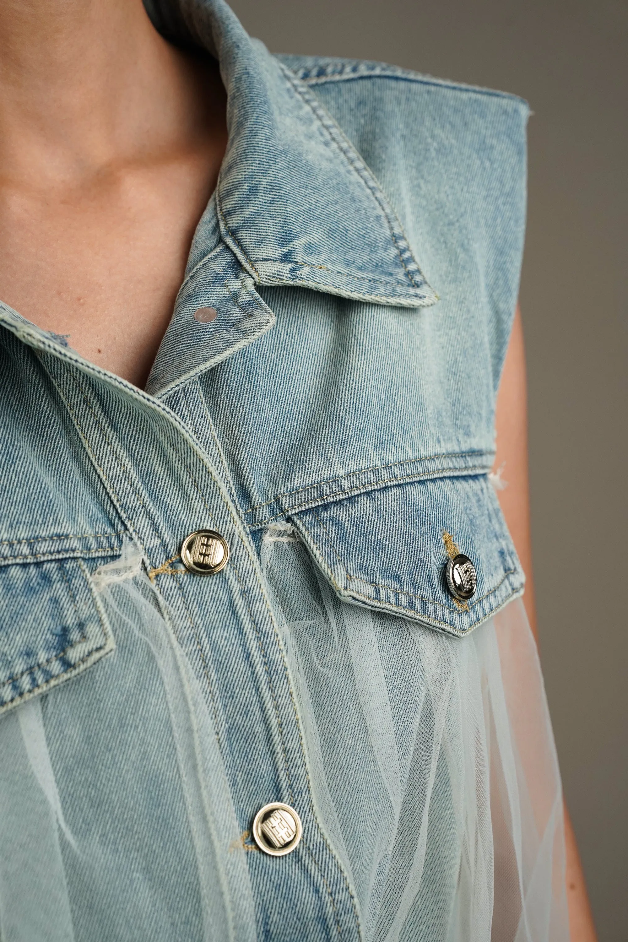 Denim Jacket with Layered Net