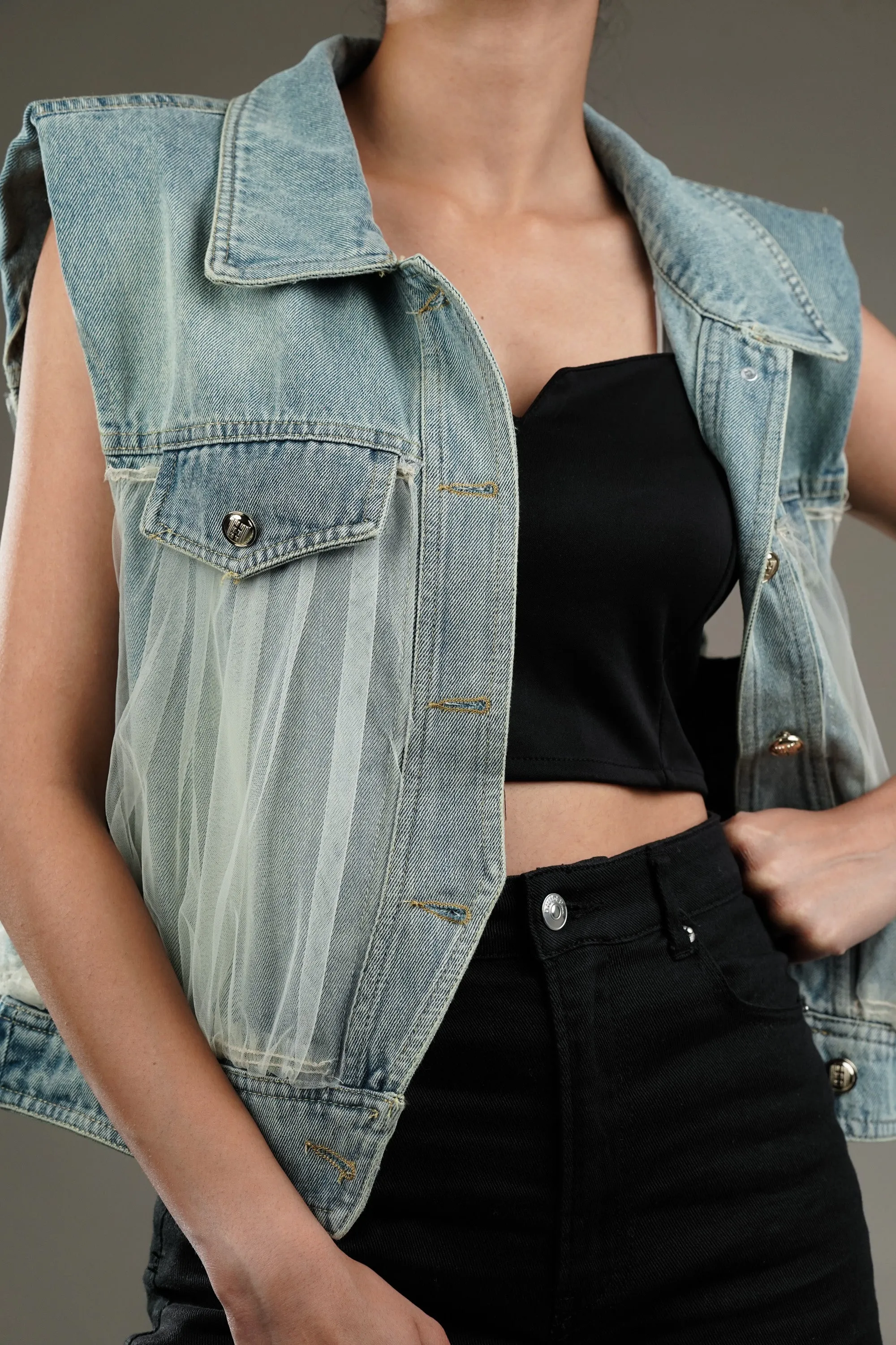 Denim Jacket with Layered Net
