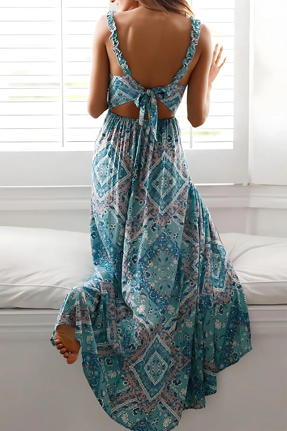 Elizabeth I Coral Blue Halter Neck Sundress