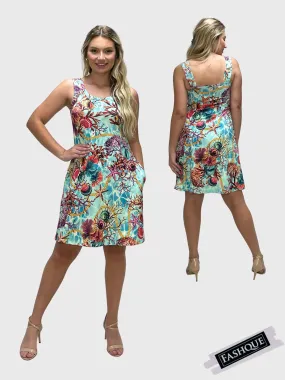 FASHQUE - SUNDRESS - Skater Style tank dress with square back with Pockets - D2061
