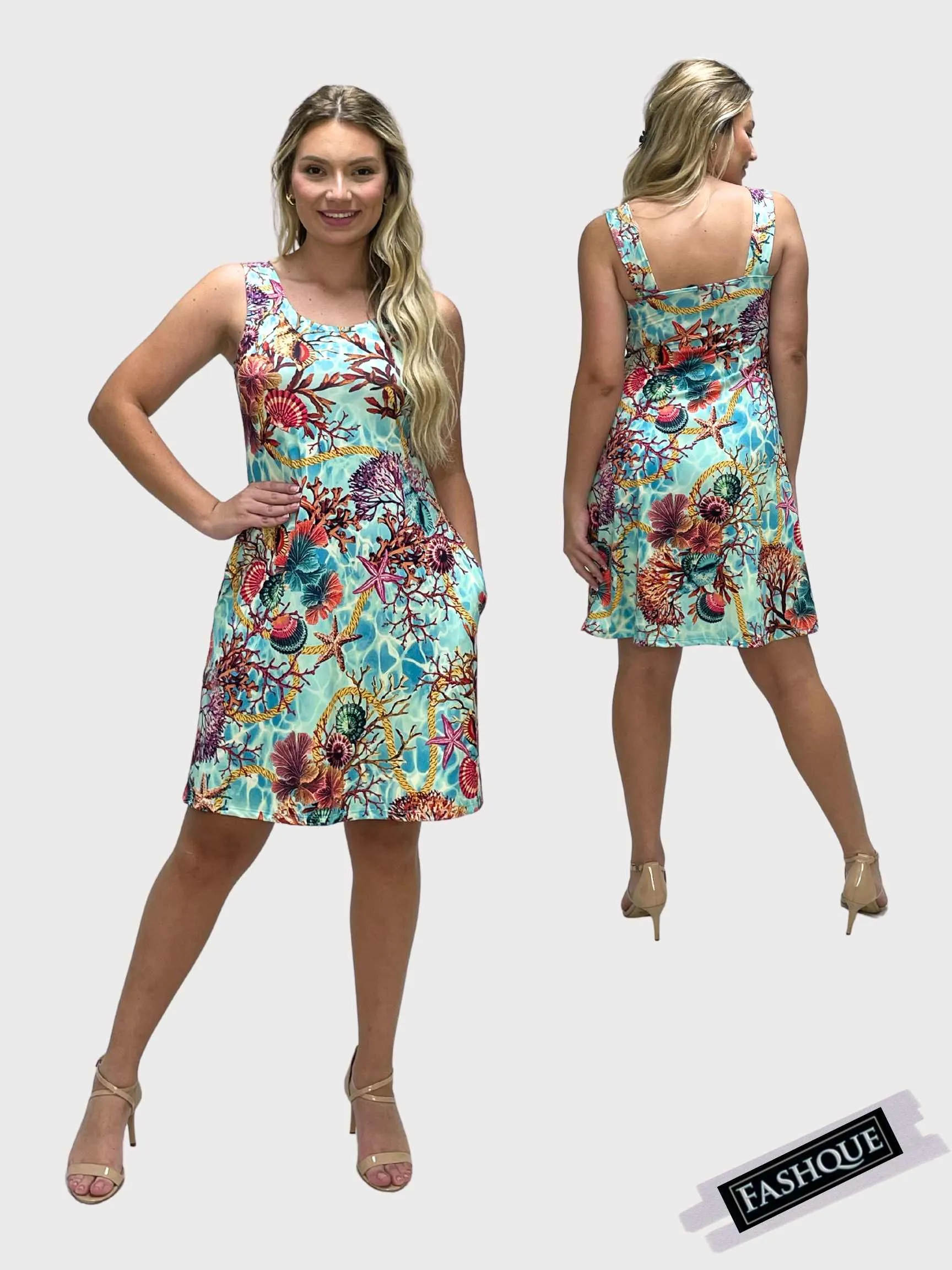 FASHQUE - SUNDRESS - Skater Style tank dress with square back with Pockets - D2061