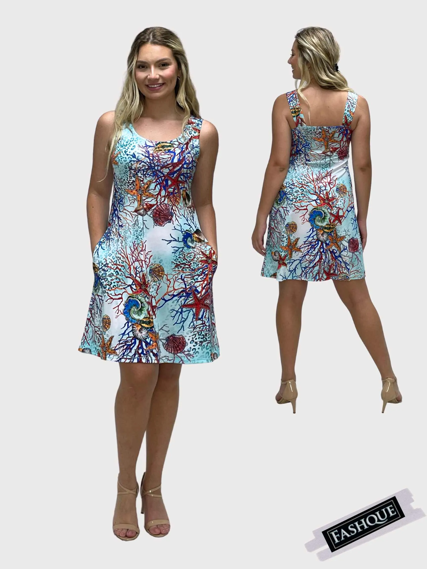 FASHQUE - SUNDRESS - Skater Style tank dress with square back with Pockets - D2061