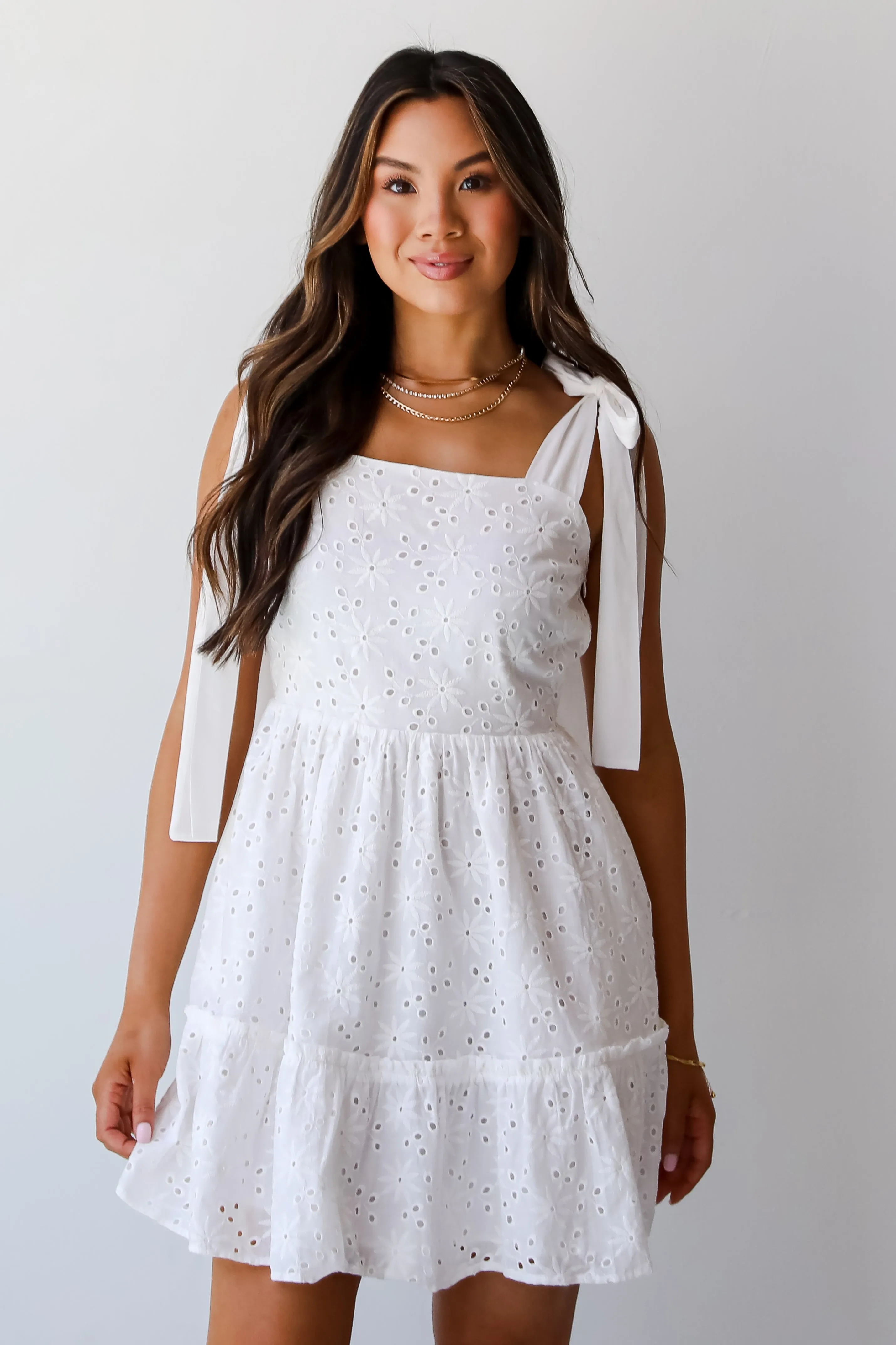 FINAL SALE - All About Love White Eyelet Tiered Mini Dress
