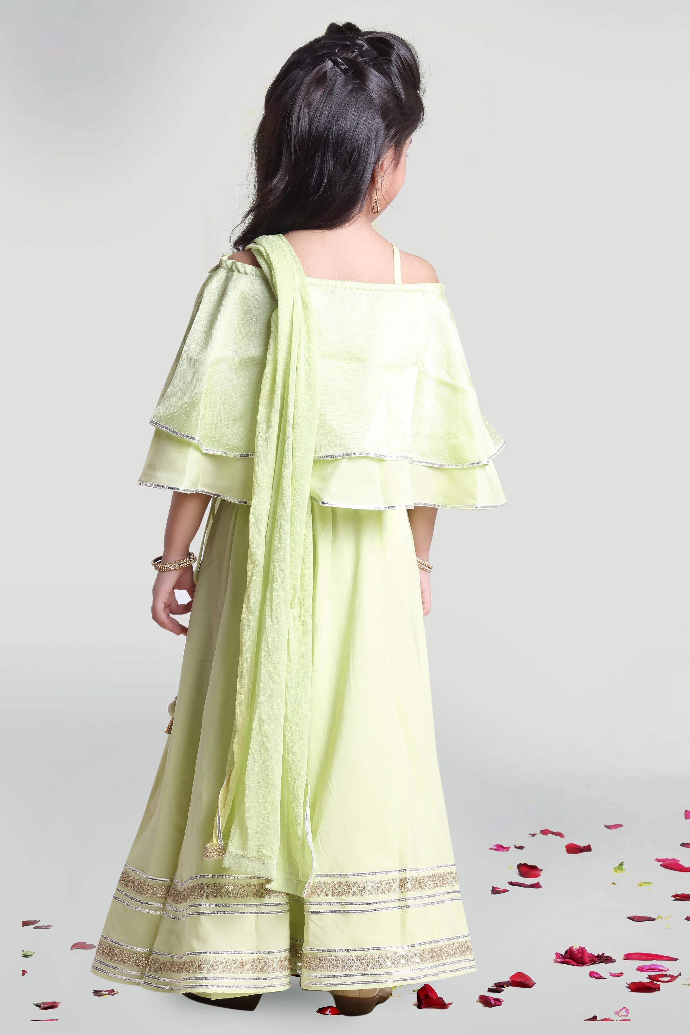Girls Pastel Green Skirt And Choli Set With Dupatta