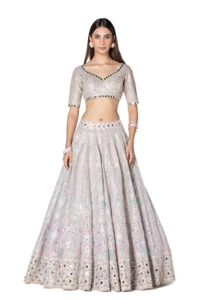 Gotta Mirror Embellished Blouse With Printed Gotta Skirt