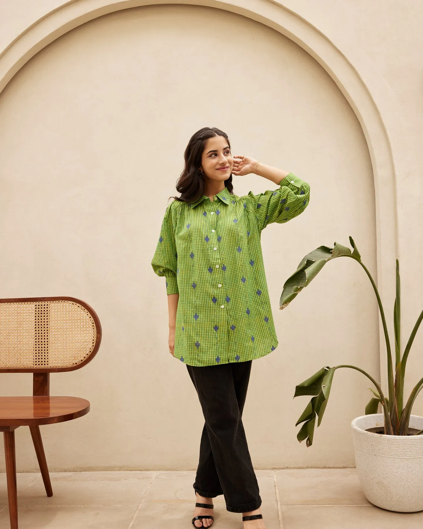 Green Striped Oganic Cotton Shirt