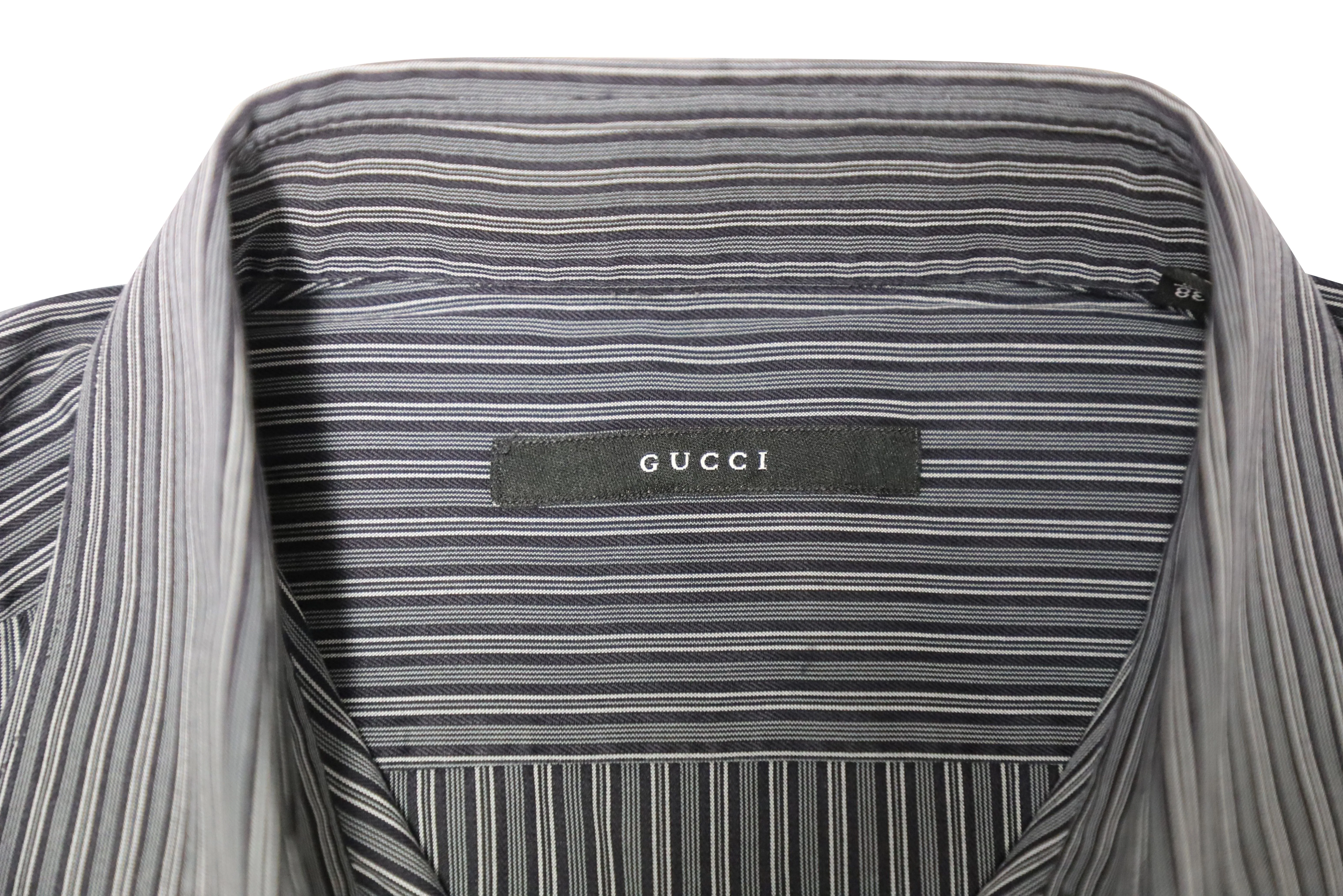 Gucci Striped Button Down Shirt in Navy Blue Cotton
