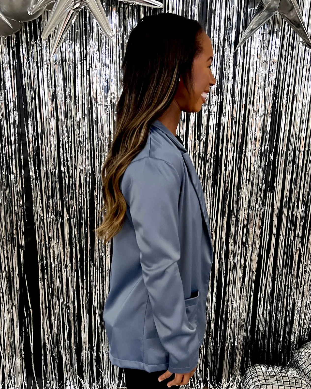 Keep It Up Slate Satin Blazer