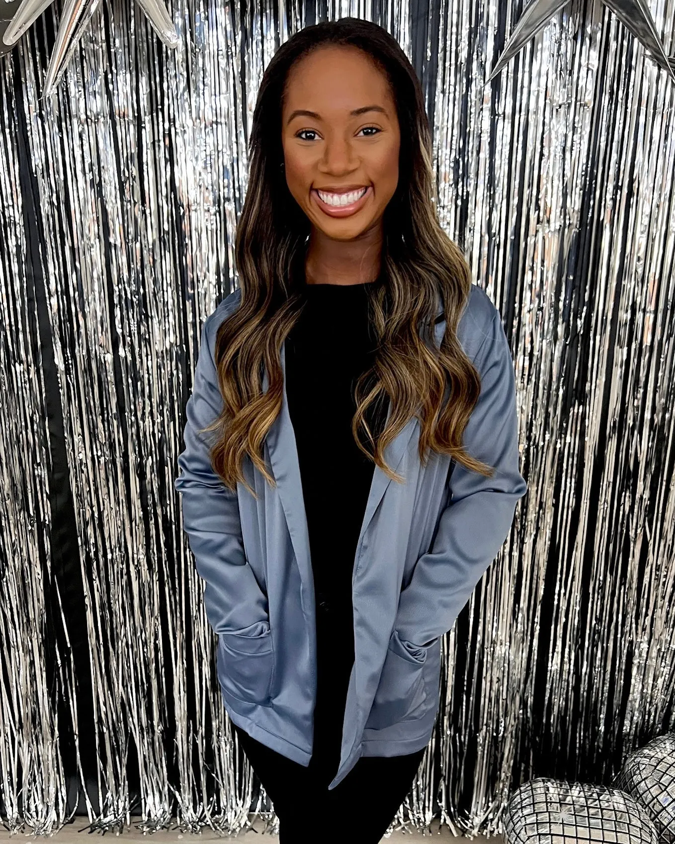 Keep It Up Slate Satin Blazer