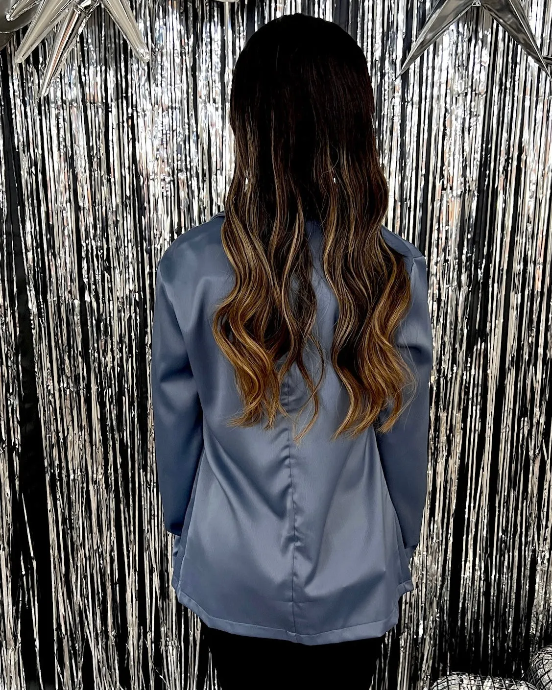 Keep It Up Slate Satin Blazer