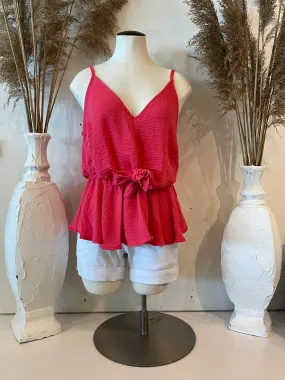 Ken Cami Peplum tank blouse in hot pink