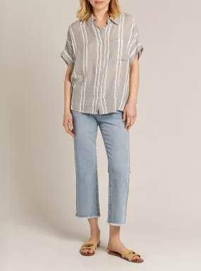 Maddie Striped Button Up Short Sleeve Shirt in Black/White