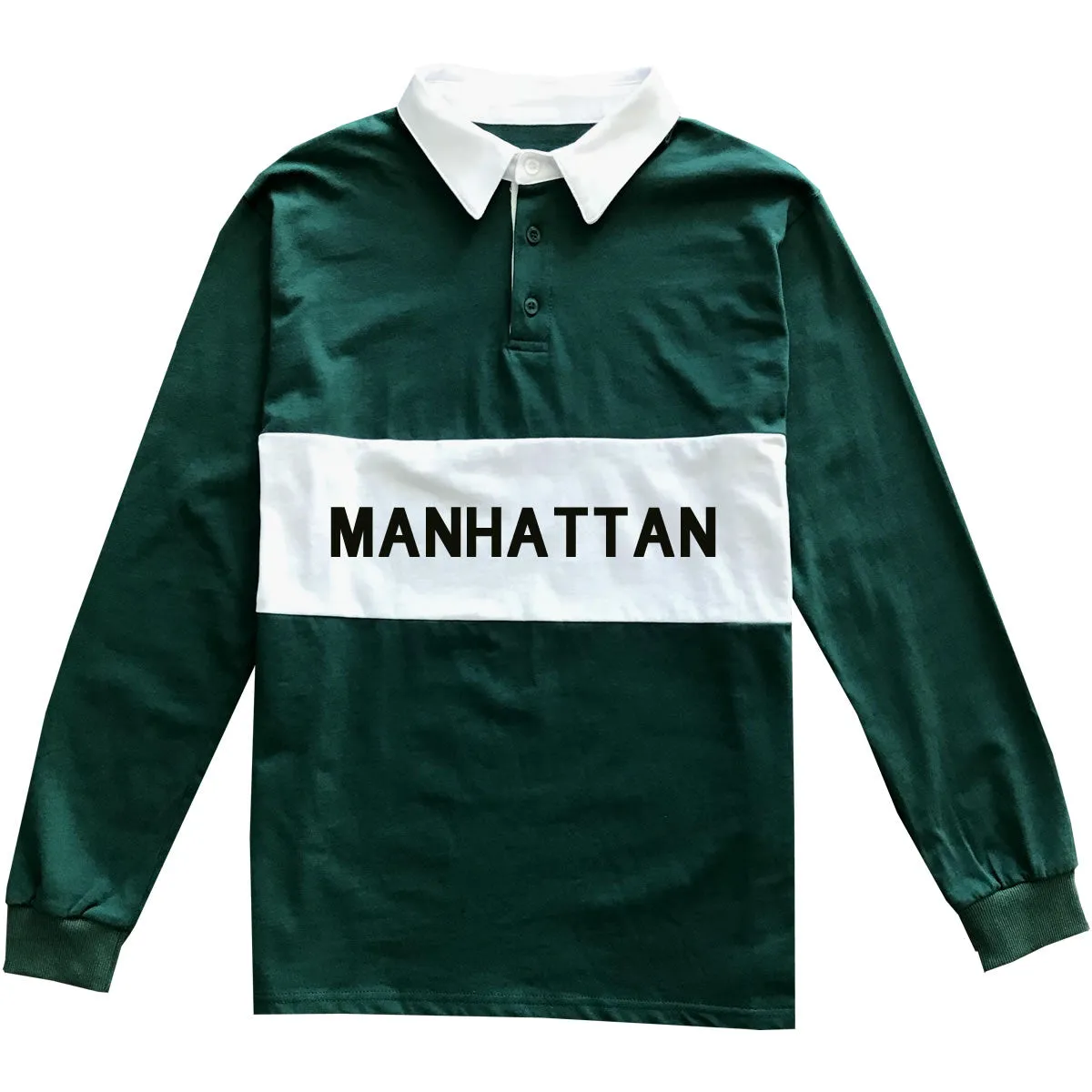 Manhattan New York Striped Mens Long Sleeve Rugby Shirt