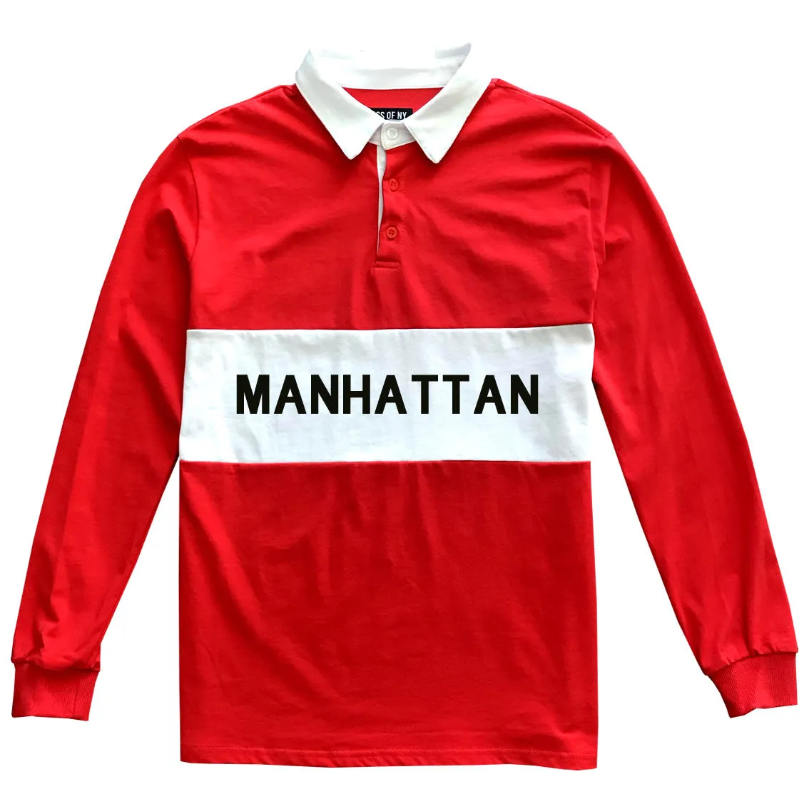 Manhattan New York Striped Mens Long Sleeve Rugby Shirt