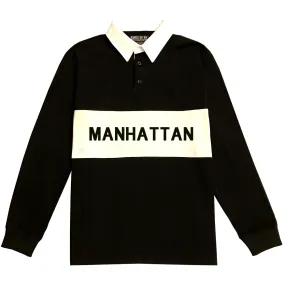 Manhattan New York Striped Mens Long Sleeve Rugby Shirt