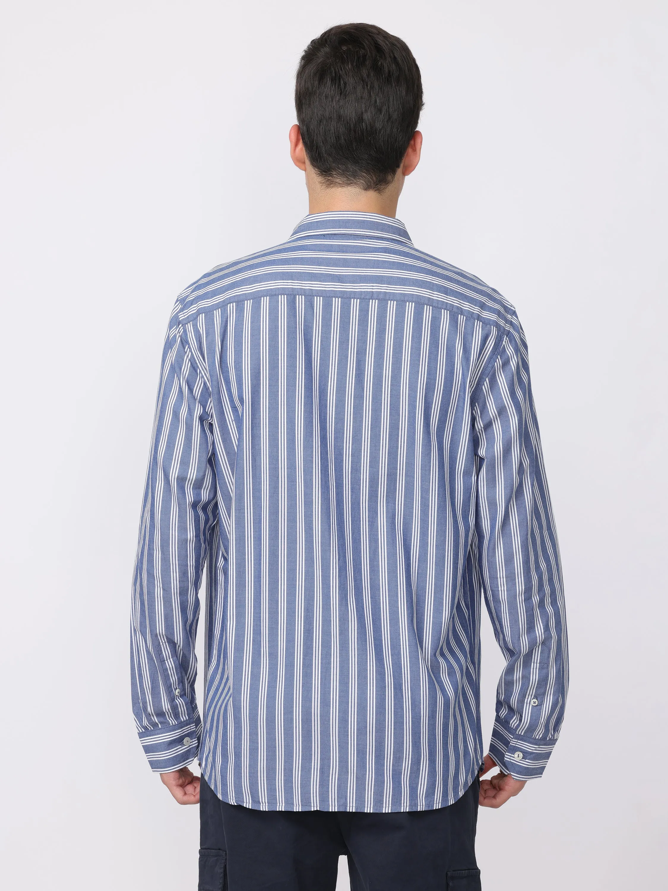 Men Blue Regular Fit Striped Shirt