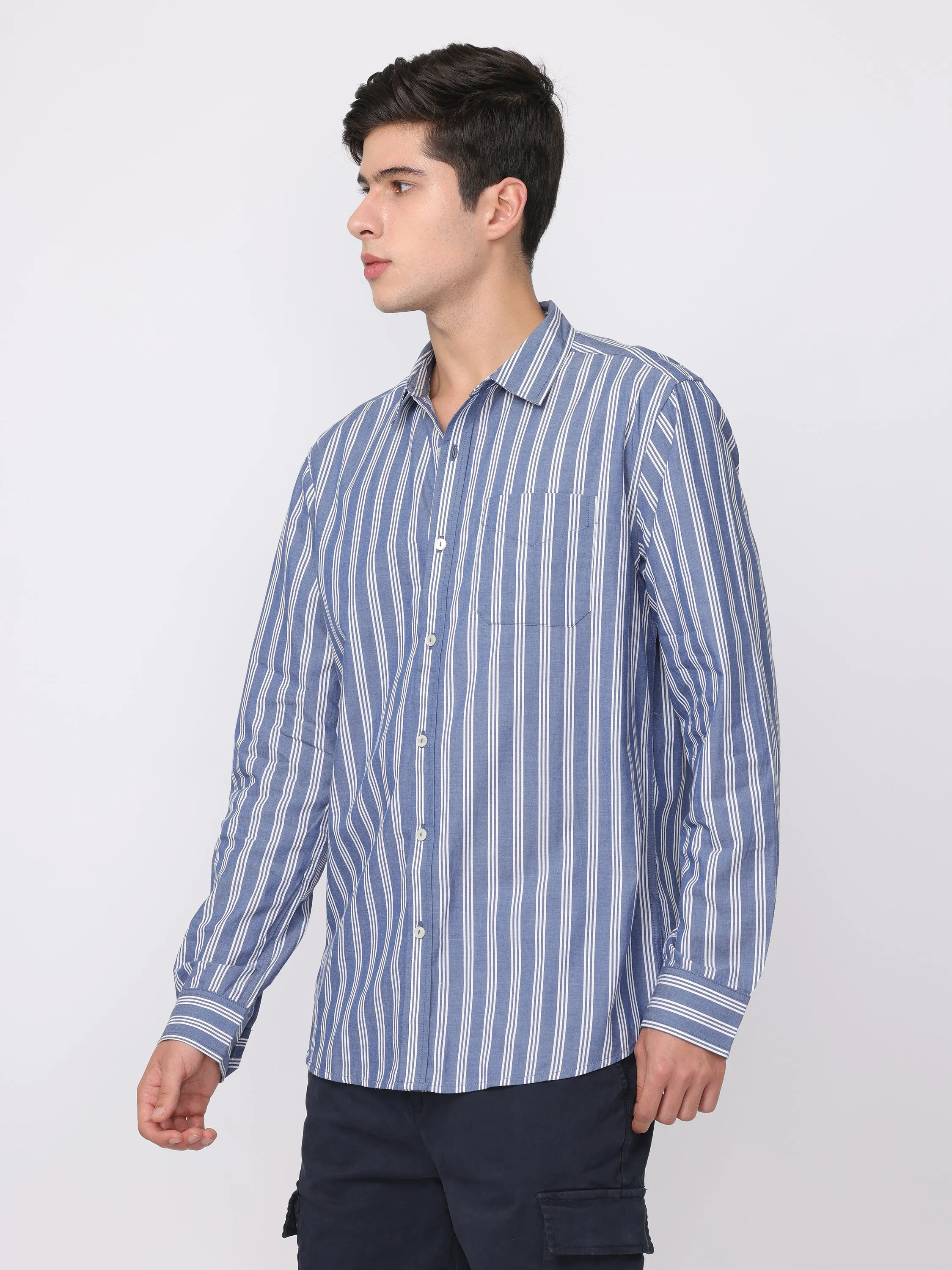 Men Blue Regular Fit Striped Shirt