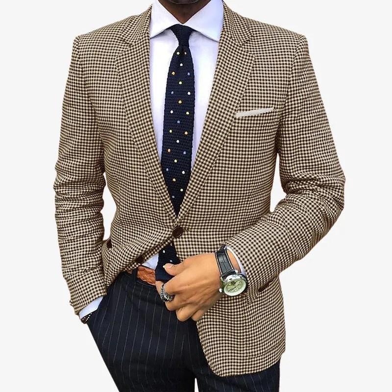 Men's Business Houndstooth Pattern Button Notch Lapel Blazer 250199987