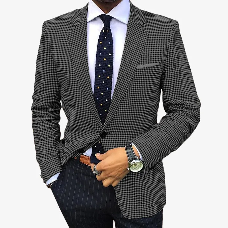 Men's Business Houndstooth Pattern Button Notch Lapel Blazer 250199987