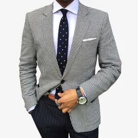 Men's Business Houndstooth Pattern Button Notch Lapel Blazer 250199987