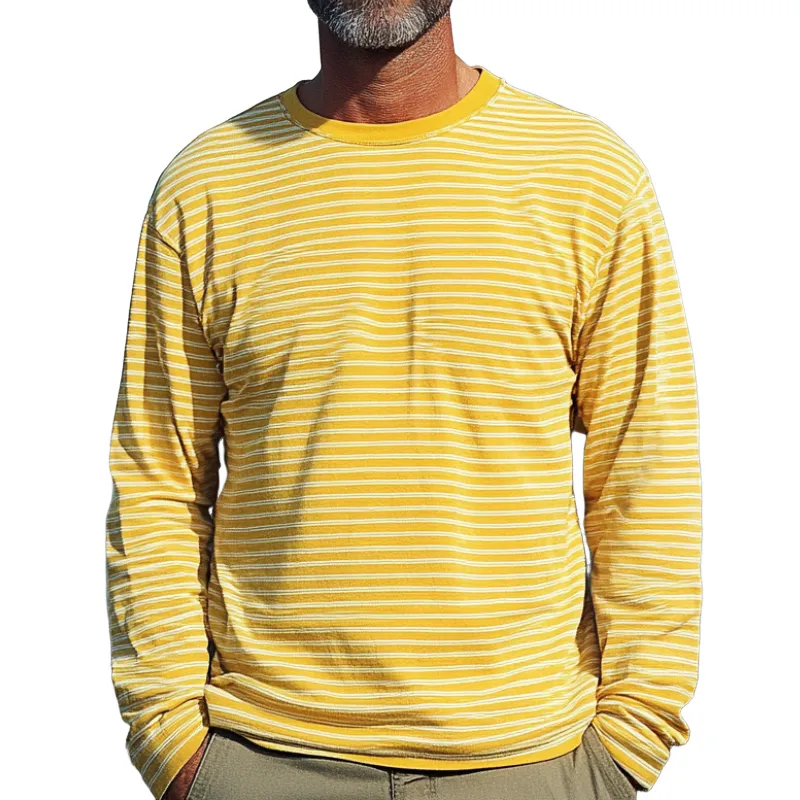 Men's Loose Striped Round Neck Long Sleeve T-Shirt 17625668F
