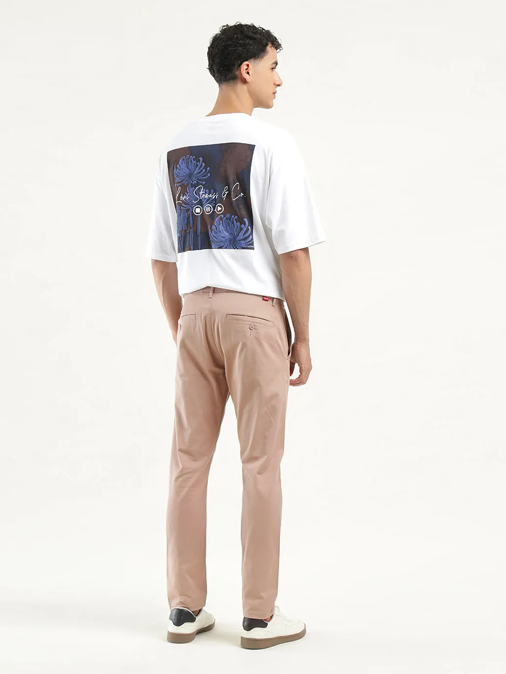 Men's Peach Slim Tapered Fit Trousers