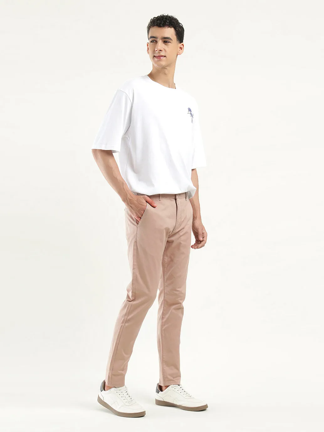 Men's Peach Slim Tapered Fit Trousers
