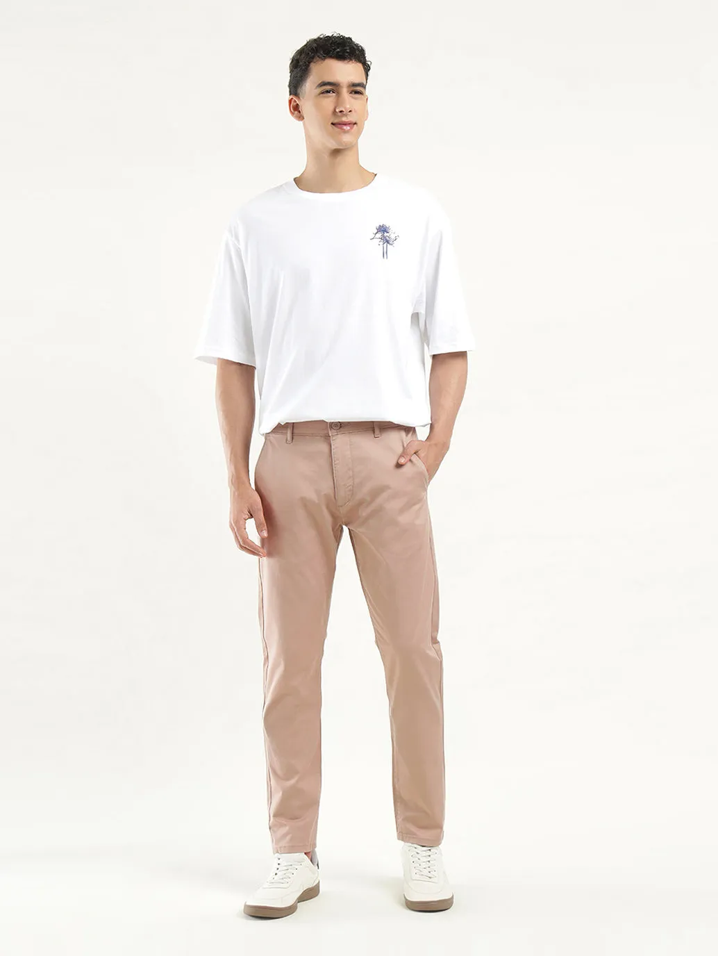 Men's Peach Slim Tapered Fit Trousers