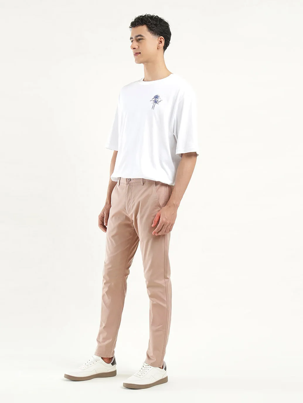 Men's Peach Slim Tapered Fit Trousers